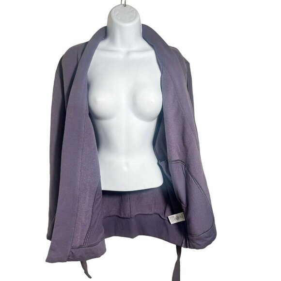Athleta Tie Waist Cozy Cotton Cardigan XXS/XS Purple Open Front Wrap Sweater NWT - Picture 3 of 8
